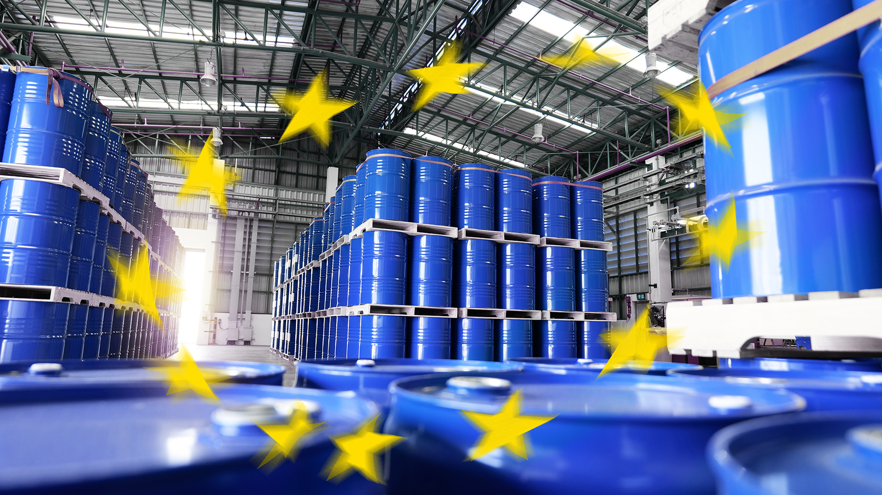 EU Flag & Chemicals in Warehouse