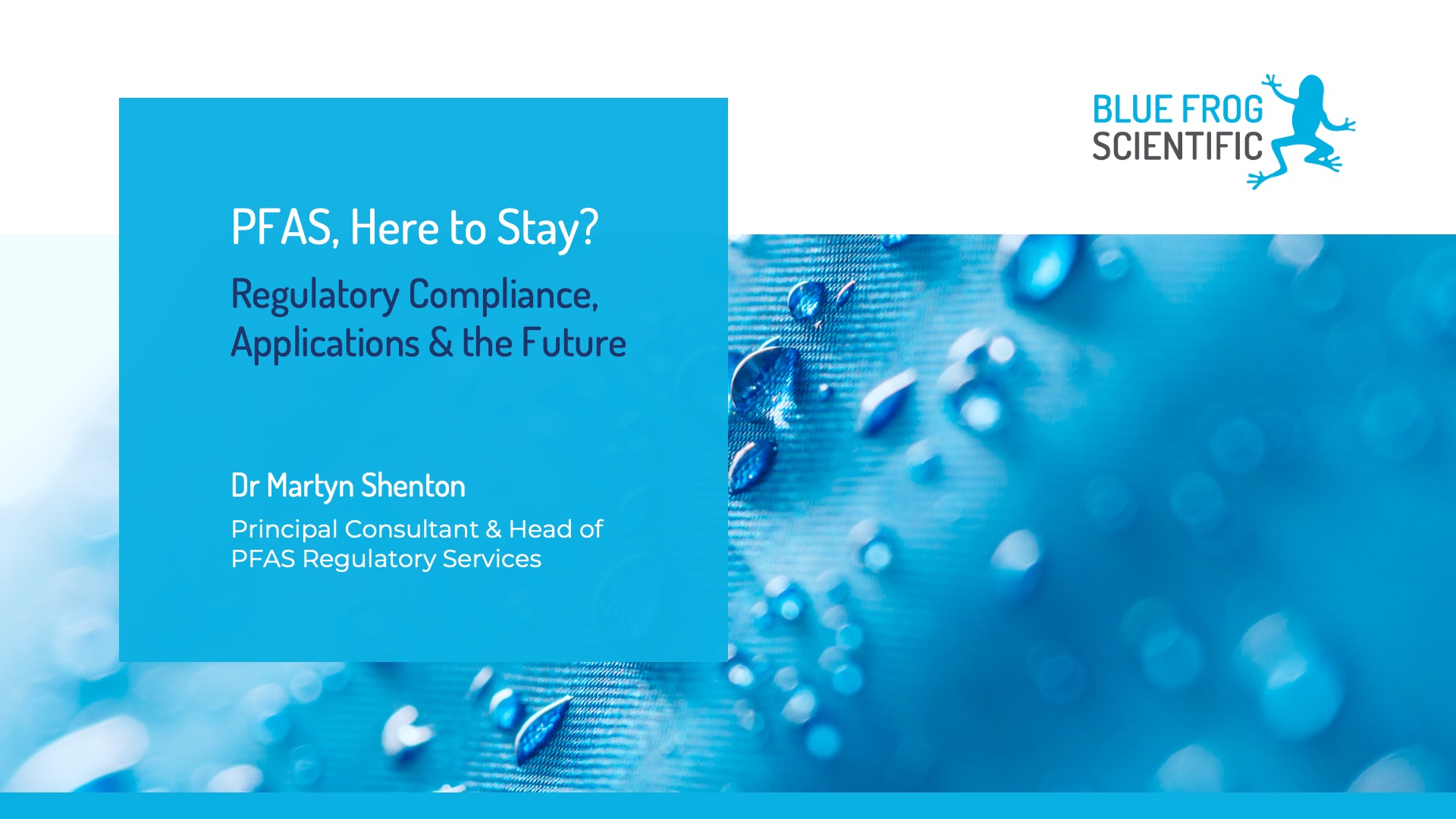 PFAS, Here to Stay? Presentation opening slide.