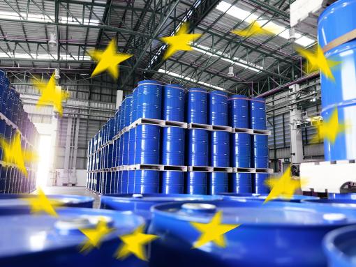 EU Flag & Chemicals in Warehouse