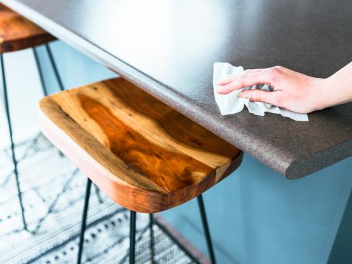 Ethanol being used to clean work surface.