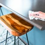 Ethanol being used to clean work surface.